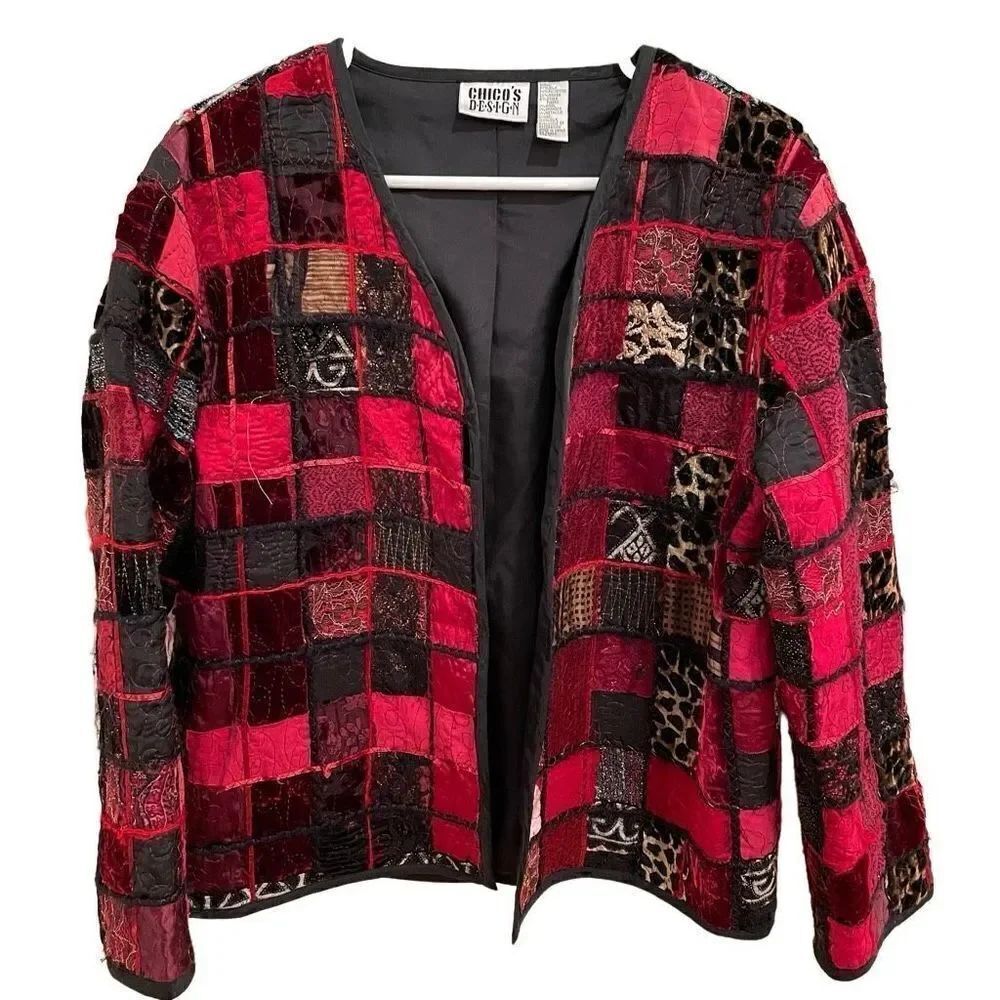 Chico’s Design Jacket Women’s Sz 1 Interlude Silk Lined Multicolor Art to Wear